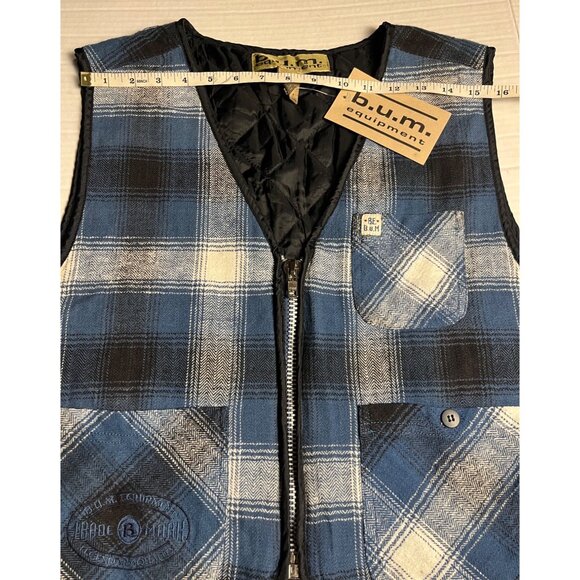 Vintage NWT men’s B.U.M. Equipment Blue & Black Plaid Quilted Cotton Vest L - Picture 9 of 11